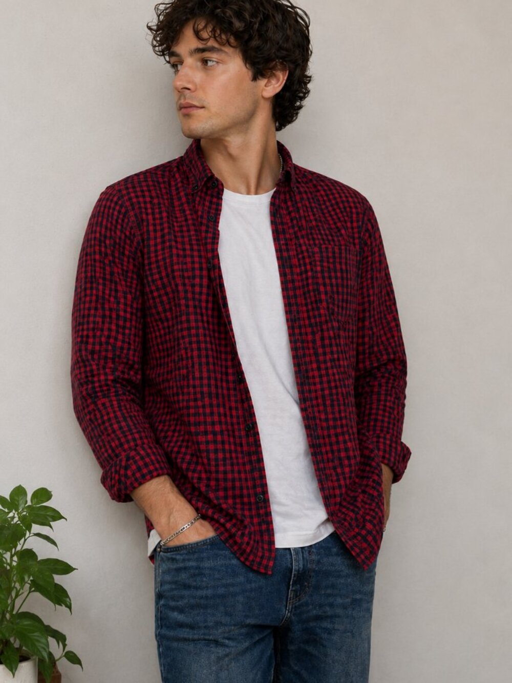 Abercrombie Fitch Red Black Check Shirt Size M Mens Button Down Casual Cotton